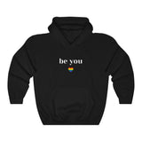 Load image into Gallery viewer, Be You Rainbow Heart Hoodie - Hoodie - Black